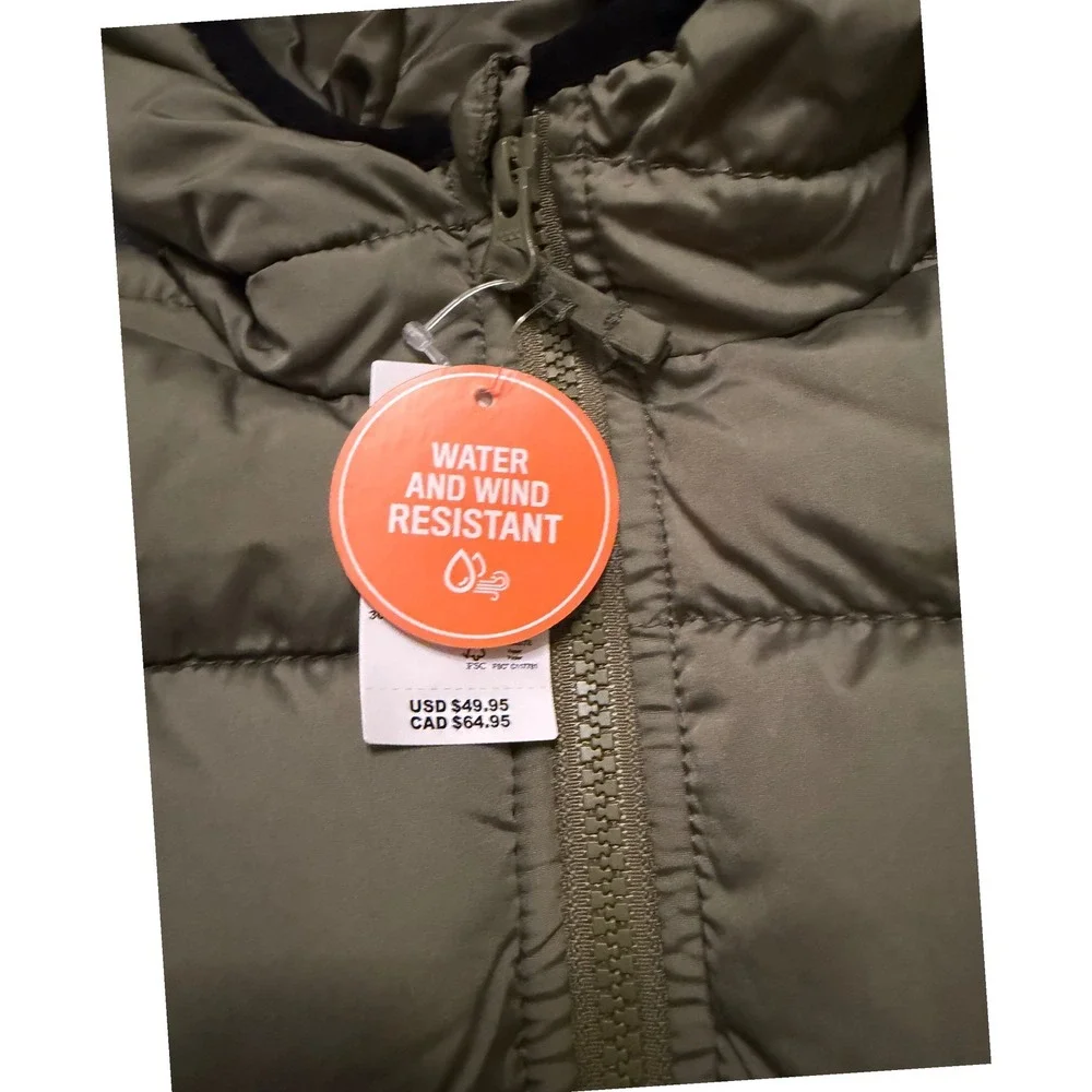 The Childrens Place Toddler Puffer Jacket Olive Green Water Resistant 2T 3055265